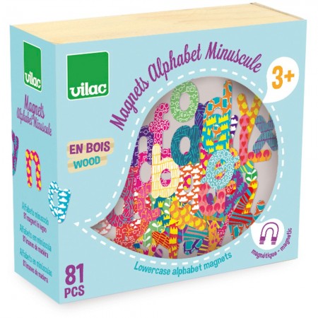 Magnesy drewniane Alfabet 81szt małe litery, Vilac Magnesy drewniane Alfabet 81szt małe litery, Vilac