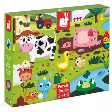 Puzzle sensoryczne 20 elementów Farma, Janod