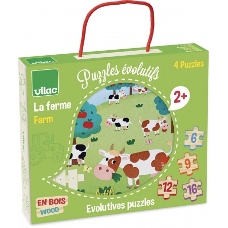 Vilac 4 drewniane puzzle ewolucyjne Farma od 2 lat