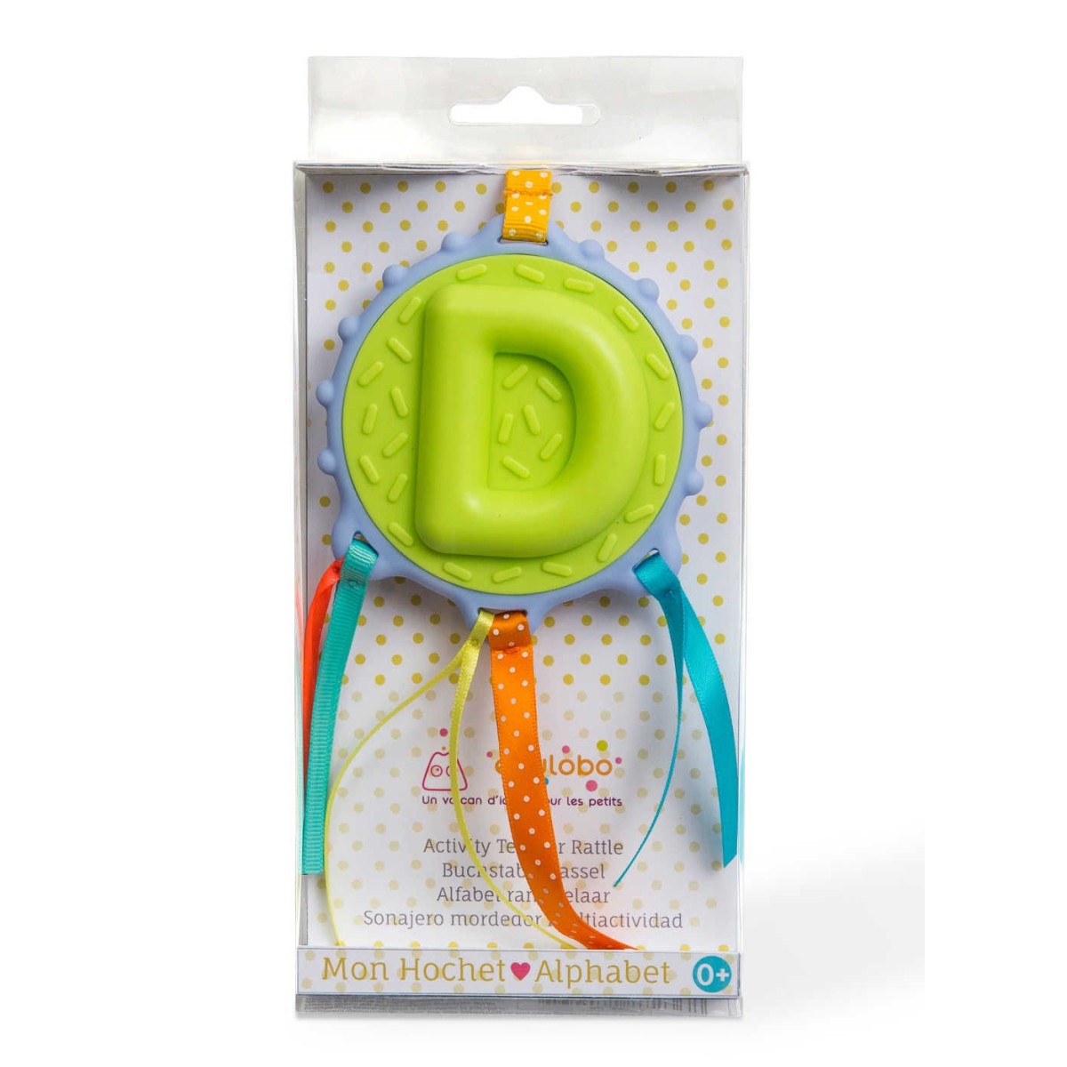 Ebulobo Gryzak Literka "D" z grzechotką i metkami od urodzenia