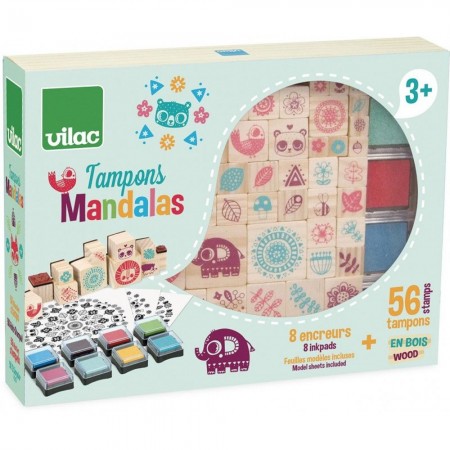 Vilac drewniane stempelki Mandala 64 sztuk dla dzieci +4 Vilac drewniane stempelki Mandala 64 sztuk dla dzieci +4