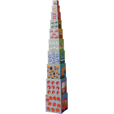 Autka piramida klocków wieża z kostek, Haba