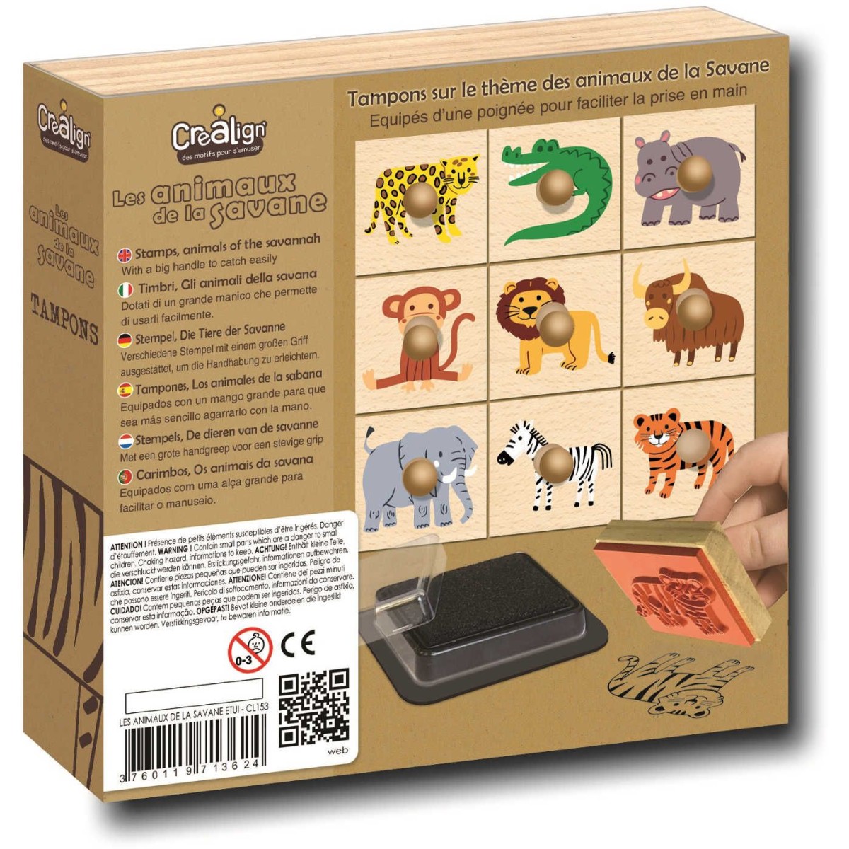 Crea Lign' drewniane stempelki z uchwytami Sawanna 9 sztuk +3