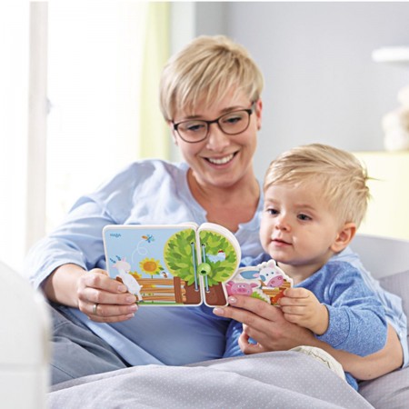Książeczka drewniana dla niemowląt Farma +10m, Haba Książeczka drewniana dla niemowląt Farma +10m, Haba
