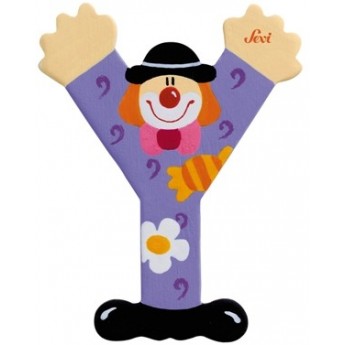 Drewniana litera 10 cm "Y" fioletowa z klaunem, Sevi