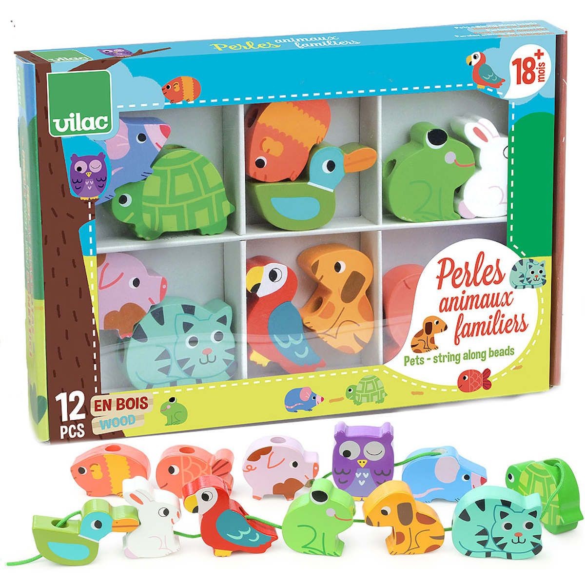 Klocki Zwierzęta do nawlekania, Vilac
