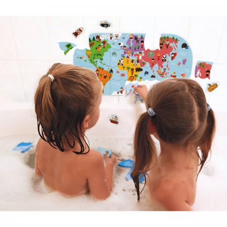 Puzzle do kąpieli Mapa świata 28 elementów 3+, Janod