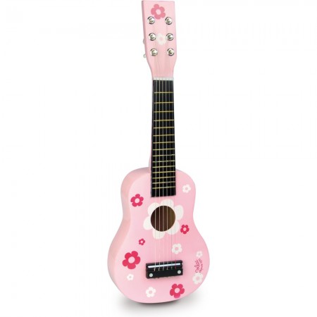 Vilac Różowa gitara w Kwiatki zabawka drewniana dla dzieci +3