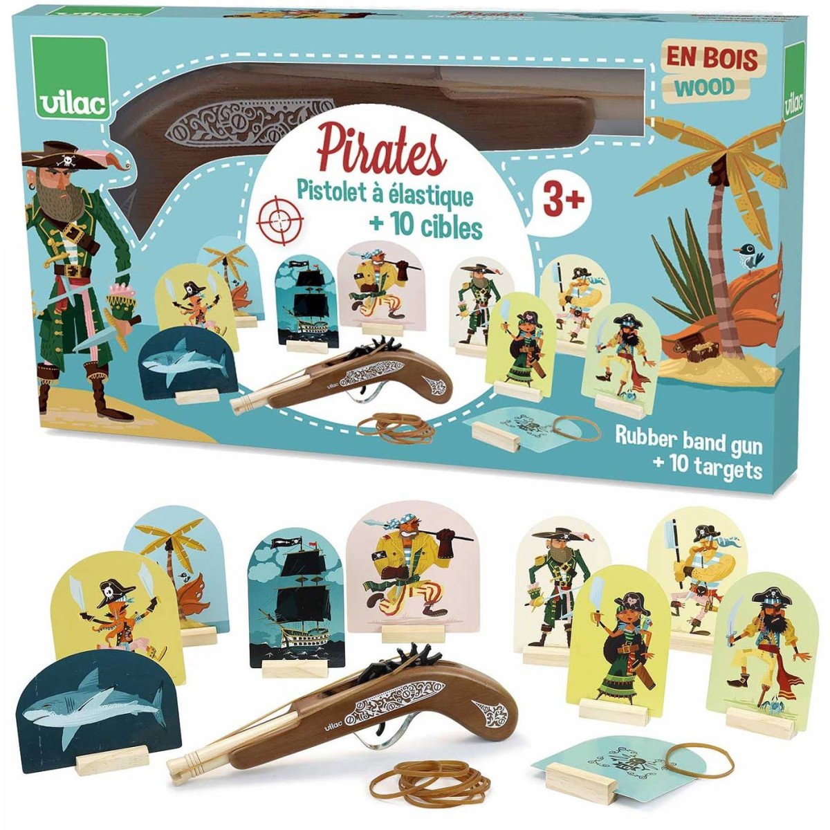 Drewniany pistolet na gumki Piraci gra zręcznościowa, Vilac