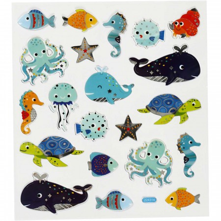 Stickers, Sea Animals, 15x16,5 cm, 1 Sheet