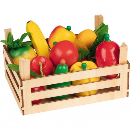 Goki Owoce i warzywa drewniane w skrzynce 10 sztuk do zabawy +3