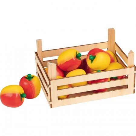 Goki Jabłka drewniane w skrzynce 10 sztuk do zabawy w sklep +3