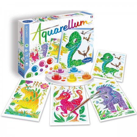 Aquarellum Dinozaury 4 obrazy do malowania i farby, SentoSphere