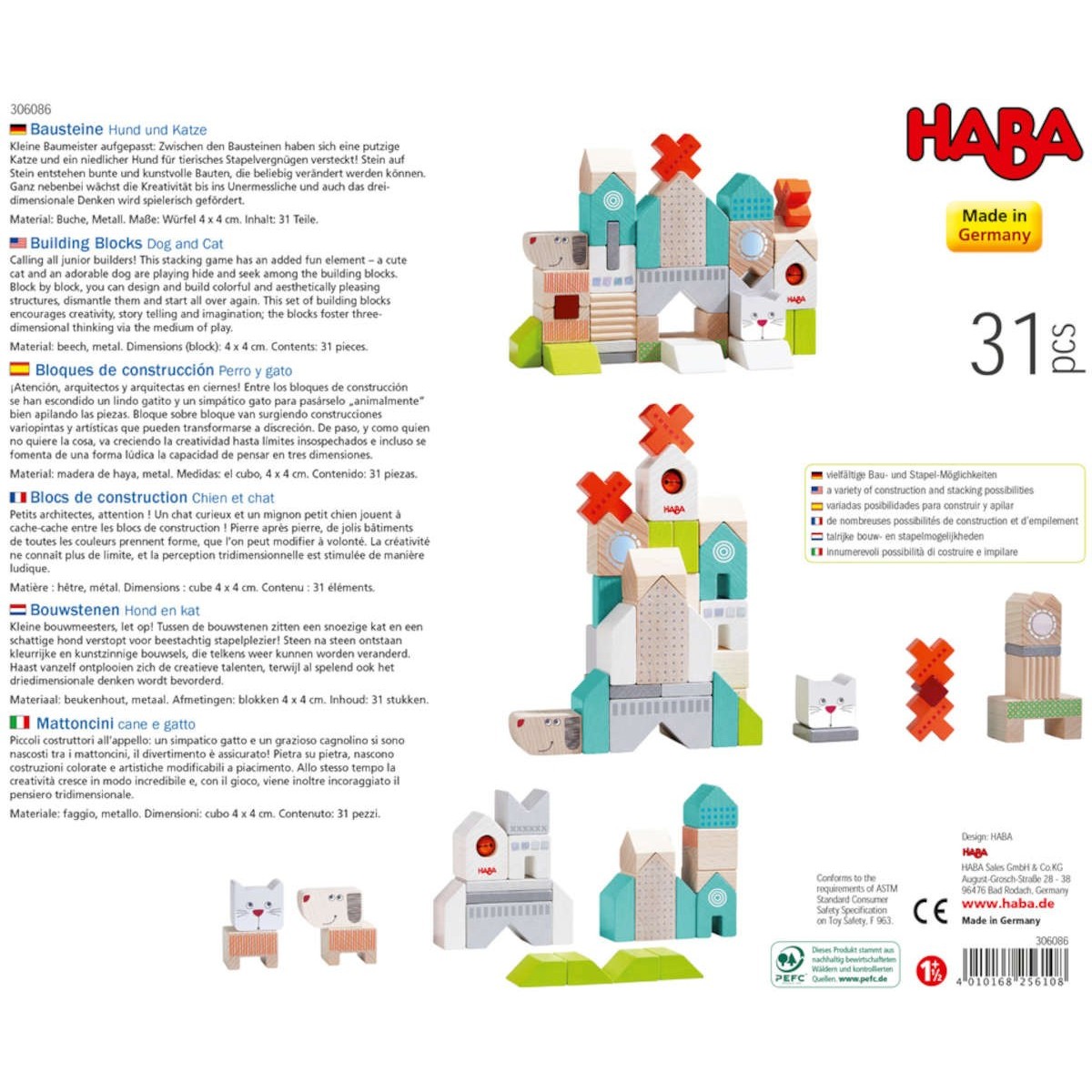 Haba Klocki drewniane Pies i Kot 31 sztuk dla dzieci +18m