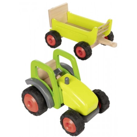 Goki Traktor z przyczepą zabawka drewniana +3