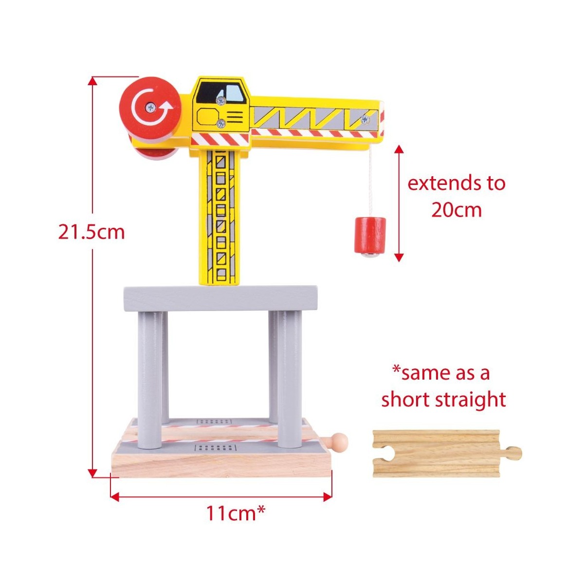 Duzy zólty dzwig do kolejek drewnianych, Bigjigs
