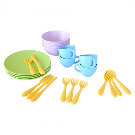 Zestaw obiadowy plastikowy 24 elementy, Green Toys