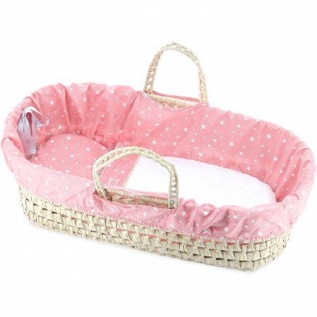 Kosz Mojżesza dla lalek 36-50cm różowy z gwiadami, Petitcollin Kosz Mojżesza dla lalek 36-50cm różowy z gwiadami, Petitcollin