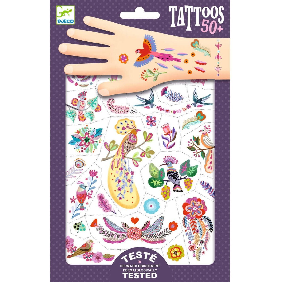 Djeco Tatuaże zmywalne Brokatowe Egzotyczne Ptaki +3