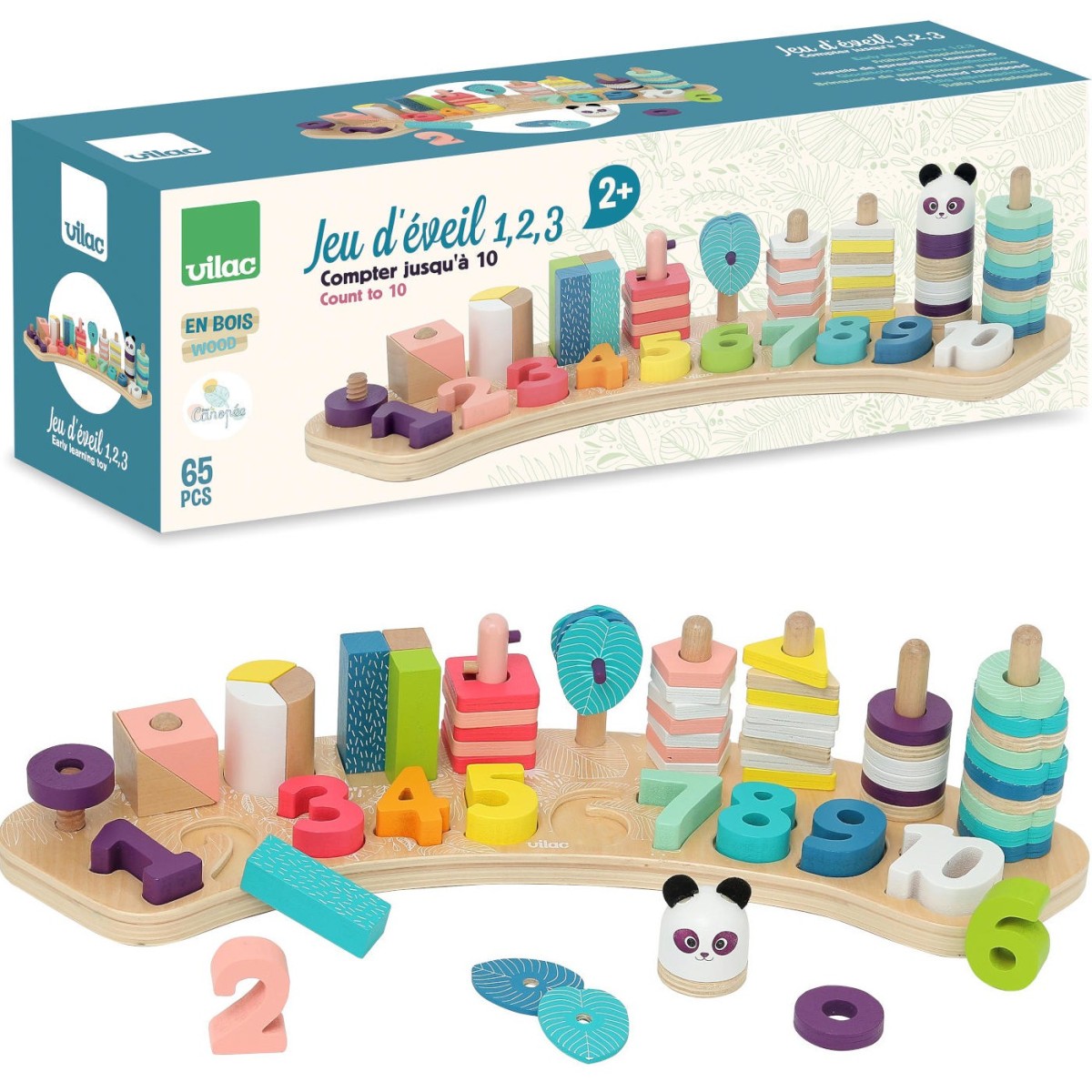 Vilac Drewniana nakładanka i układanka do nauki liczenia +2