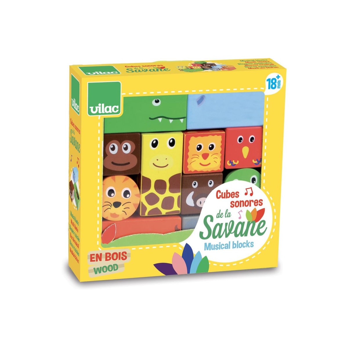 Vilac Klocki drewniane sensoryczne Sawanna 11 elementów +18mc