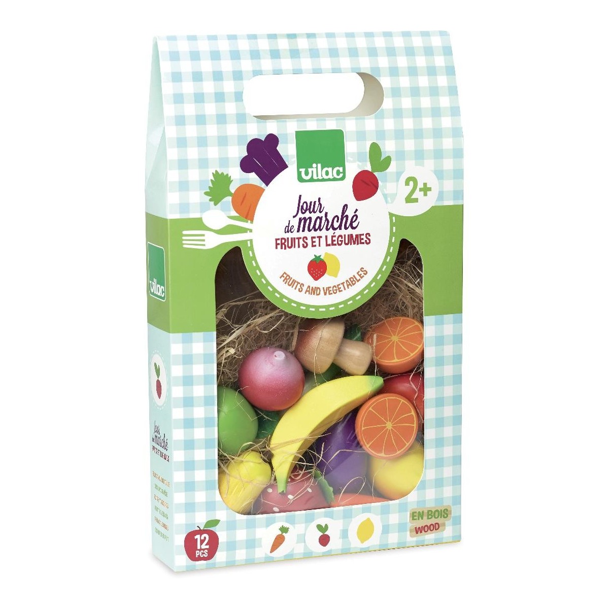 Owoce i warzywa drewniane do zabawy, Vilac