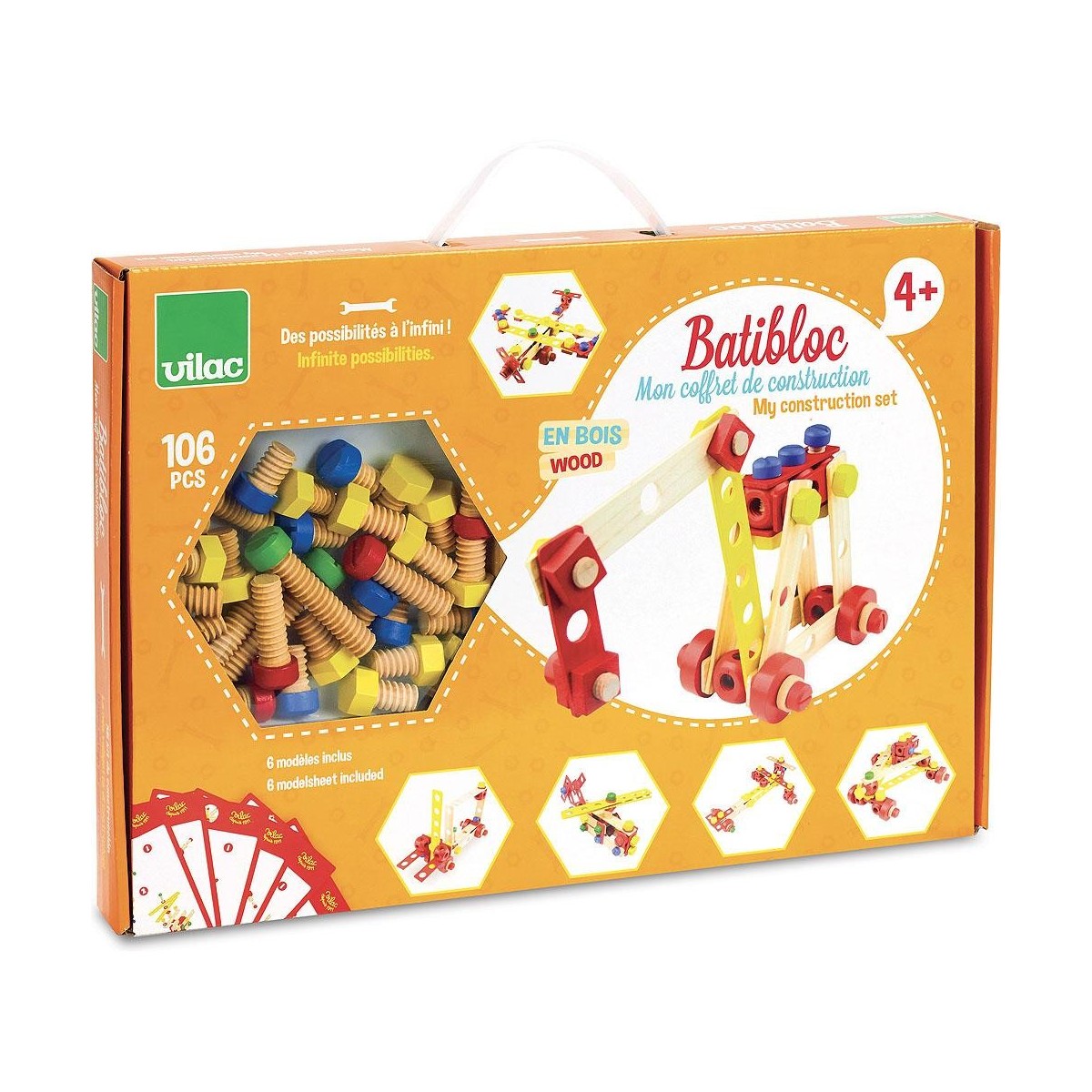 Klocki konstrukcyjne 106szt dla dzieci +4 lat, Vilac