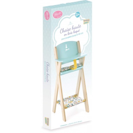 Krzesełko wysokie drewniane dla lalek do 48cm, Petitcollin Krzesełko wysokie drewniane dla lalek do 48cm, Petitcollin
