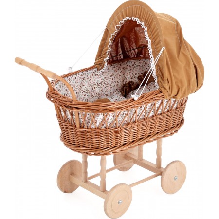 Wózek głęboki wiklinowy dla lalek 60cm, Petitcollin Wózek głęboki wiklinowy dla lalek 60cm, Petitcollin