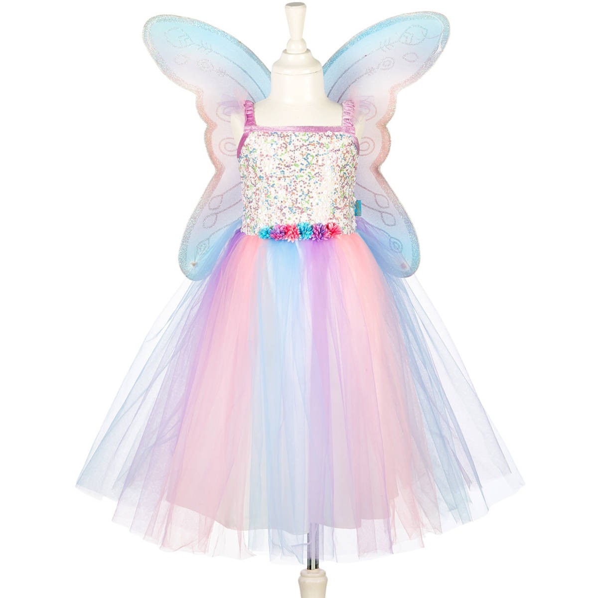 Strój wróżki Felicity 128-140 błękitno-różowy ze skrzydłami, Souza!