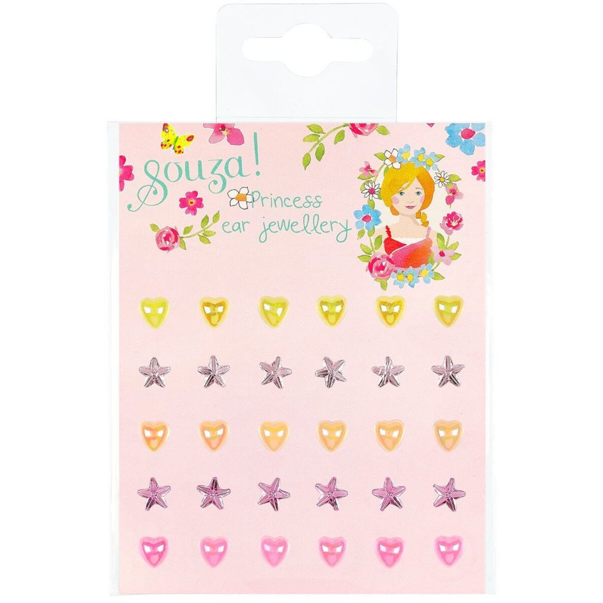 Kolczyki samoprzylepne żółto-różowe Princess, Souza!