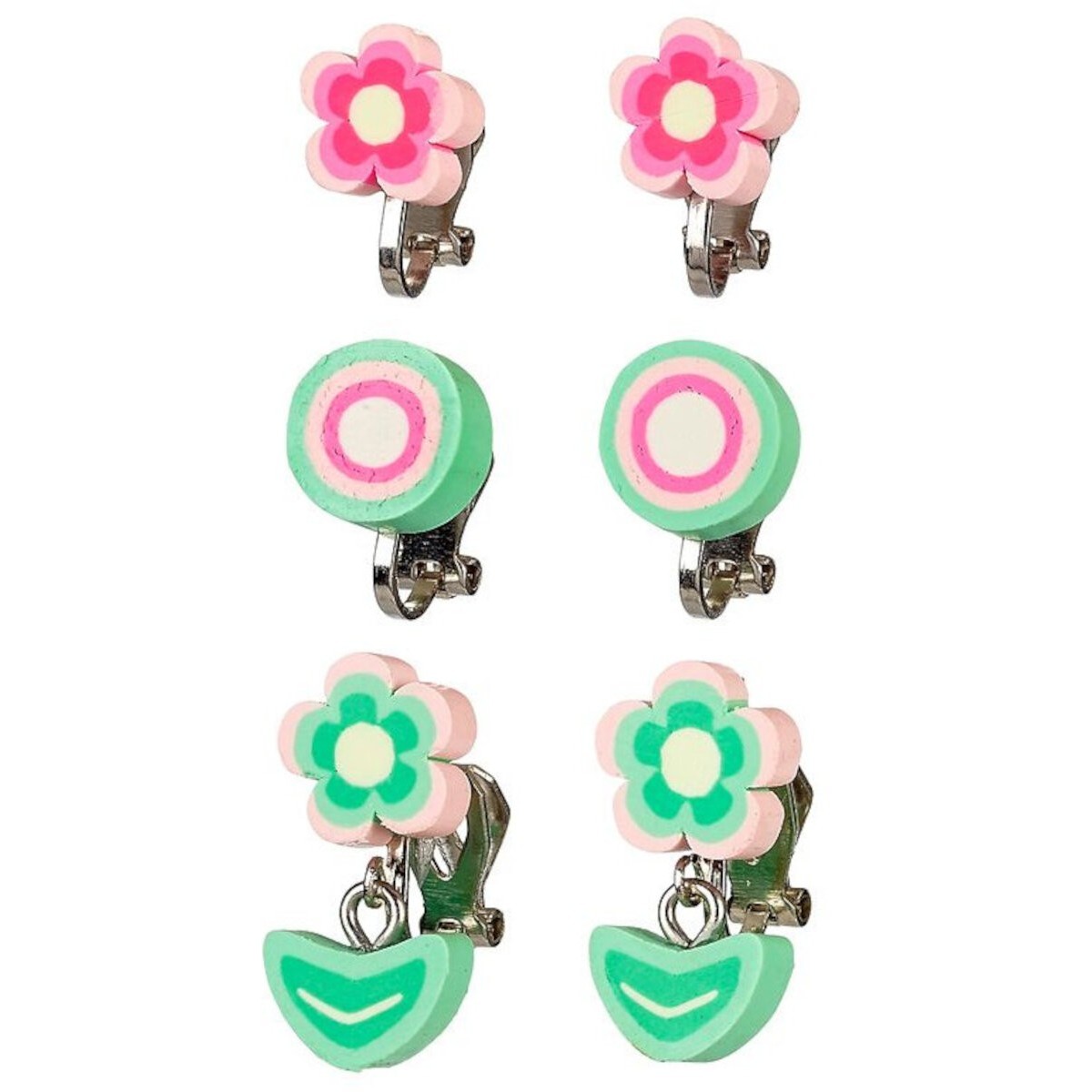 Kolczyki klipsy Jolianne 3 pary różowo-zielone, Souza!