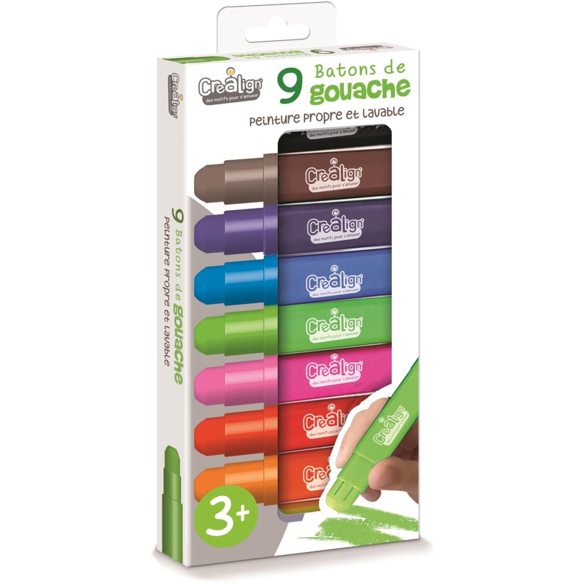 Farby w sztyfcie 9 sztuk dla dzieci +3, Crea Lign'
