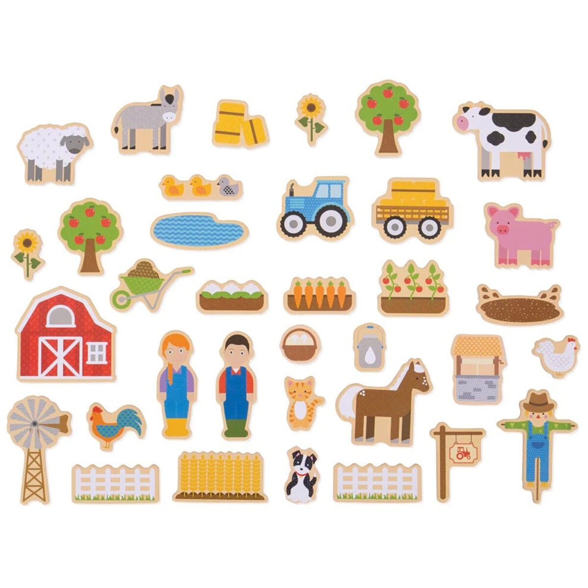Magnesy drewniane Farma 35 sztuk dla dzieci, Bigjigs Toys