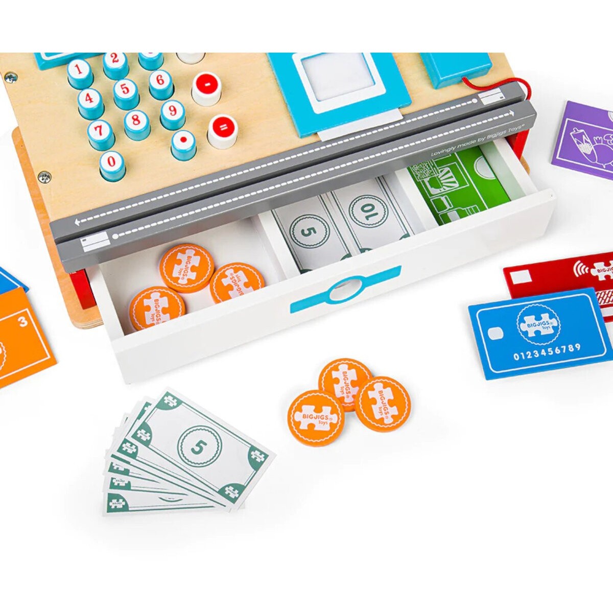 Drewniana kasa sklepowa dla dzieci do zabawy w sklep, BigJigs