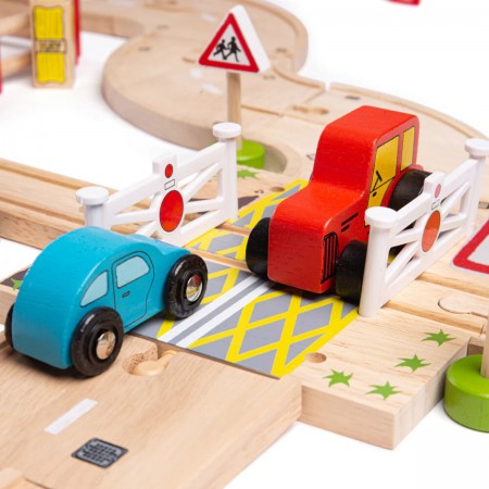 Kolejka drewniana Miasto i Wieś 80 elementów, Bigjigs Rail