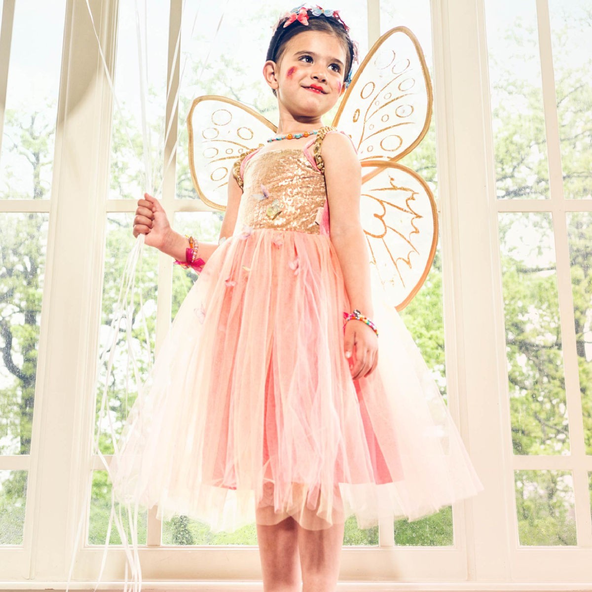 Strój wróżki Joanna 110-122 różowo-złoty ze skrzydłami, Souza!