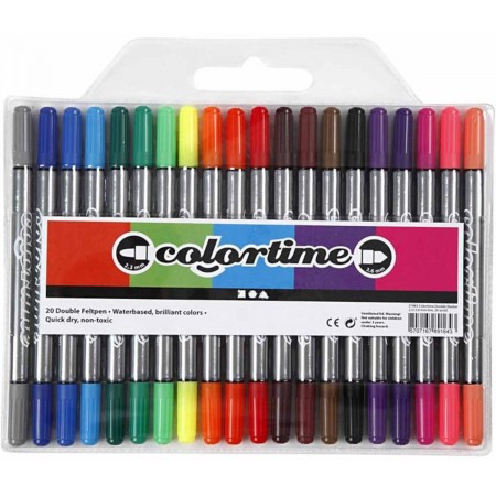 Markery z podwójną końcówką 20 sztuk kolory standardowe, Colortime