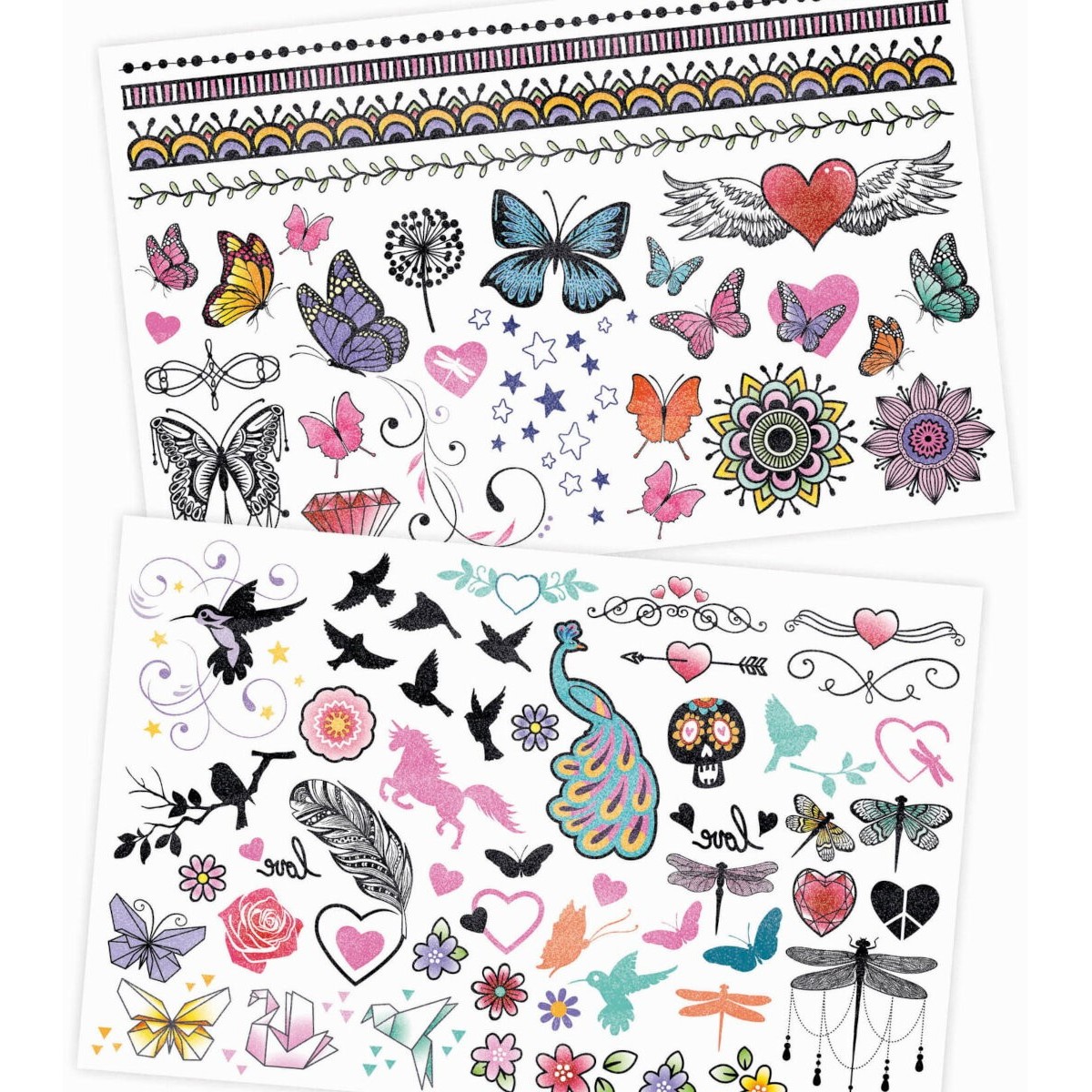 Zmywalne tatuaże brokatowe 75 sztuk, Buki