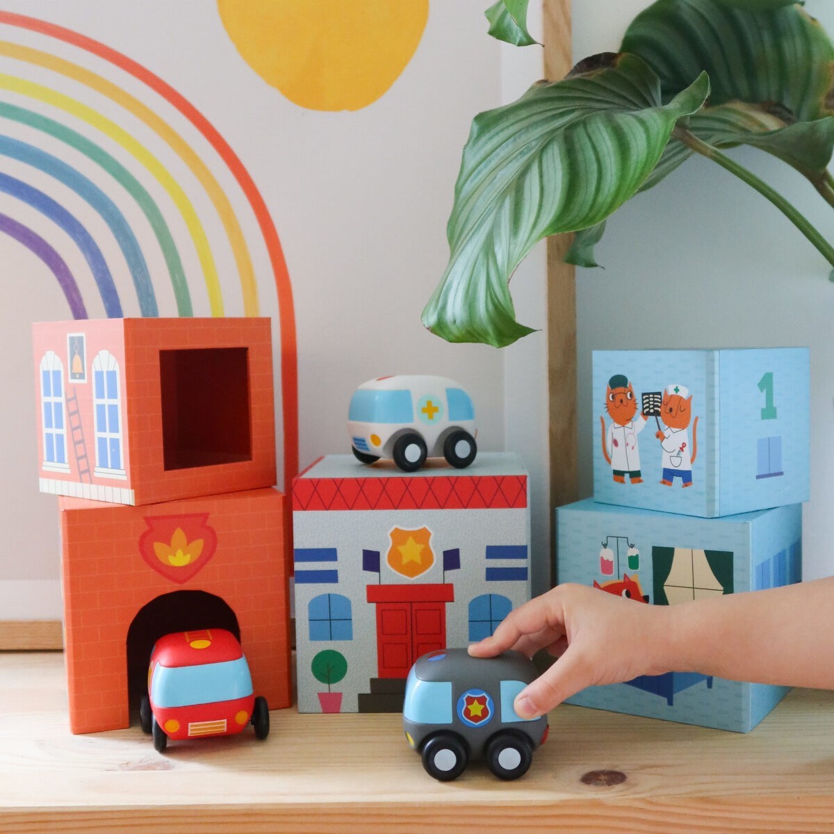 Piramida układanka klocków Topanicar z pojazdami, Djeco