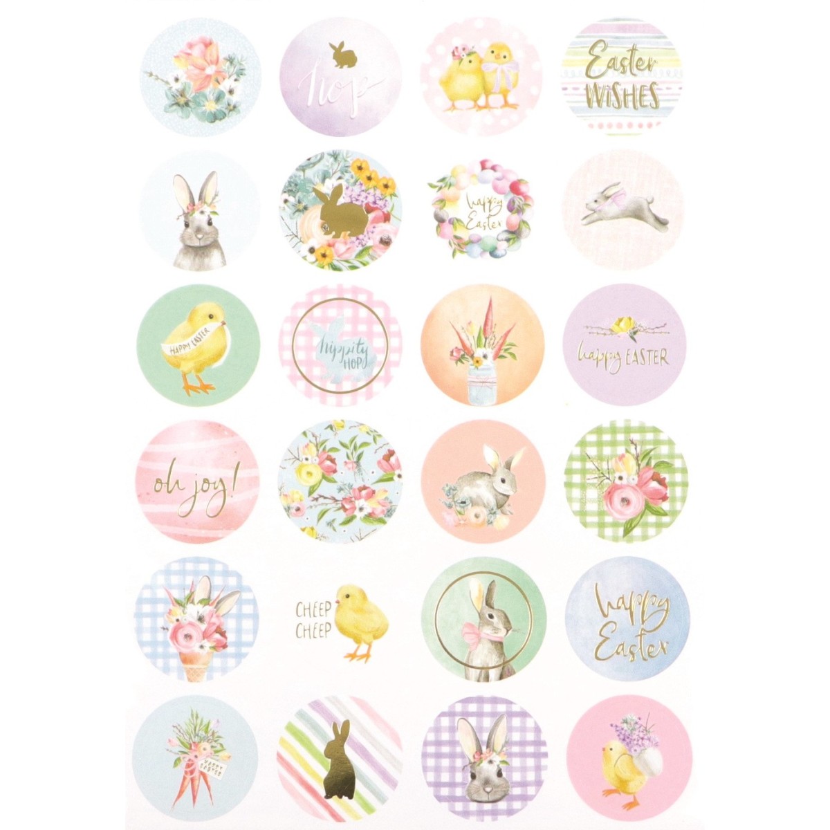 Wielkanoc ozdobne naklejki metaliczne okrągłe 48szt