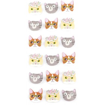 Naklejki 3D Kotki z ruchomymi oczami 18 sztuk, Graine Creative