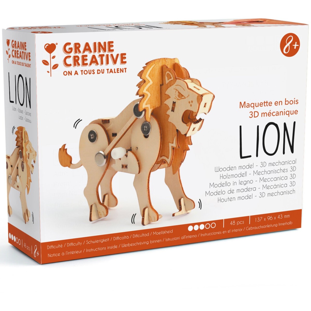 Lew drewniany model mechaniczny do składania, Graine Creative