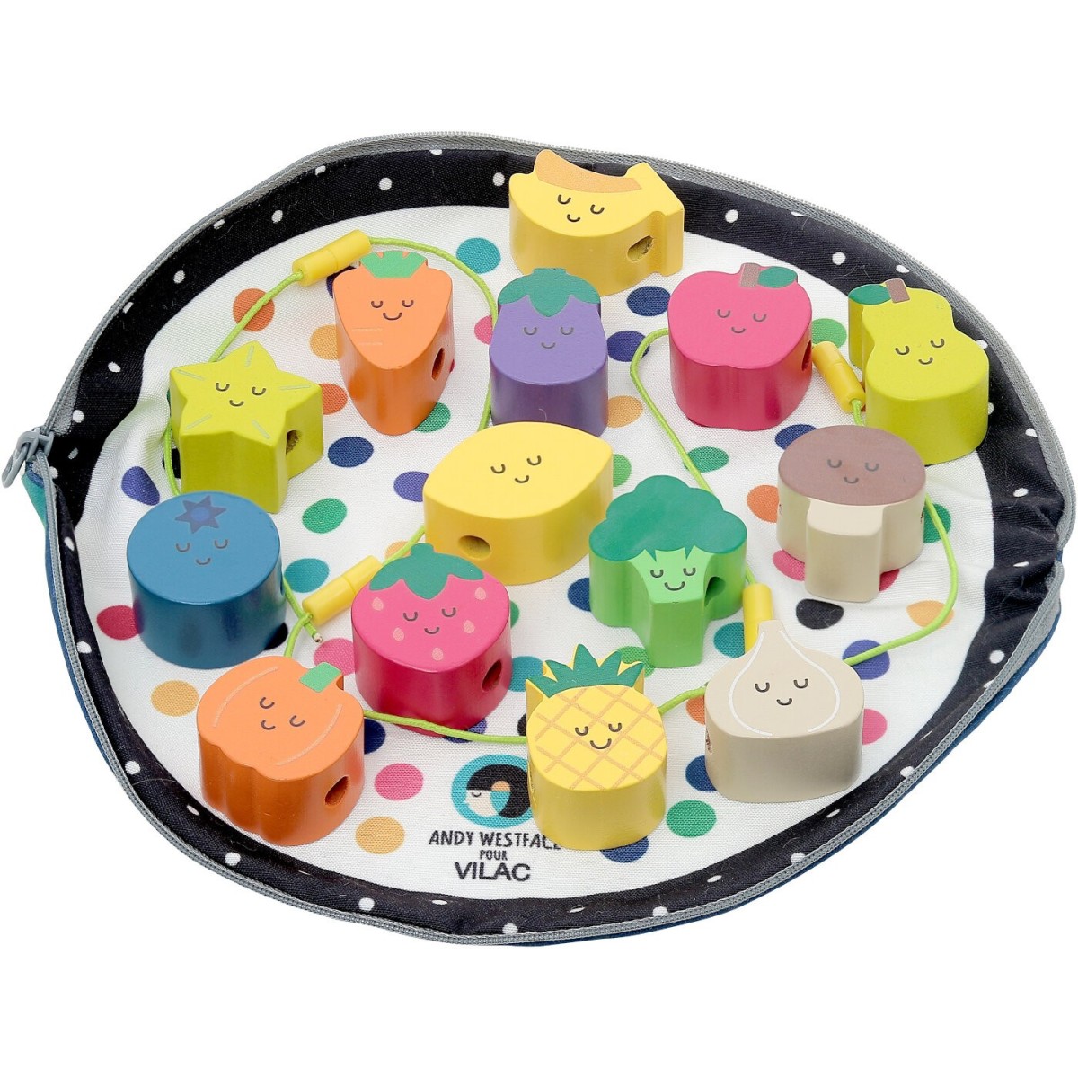 Vilac Drewniane klocki do nawlekania Tutti Frutti +18m