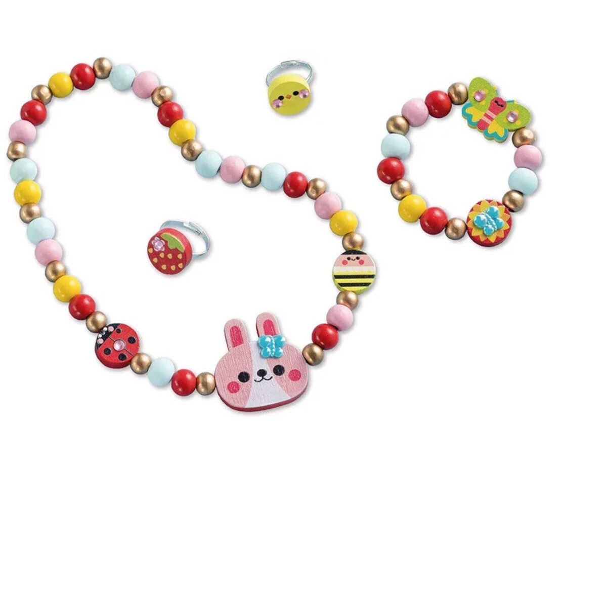 Janod Zestaw kreatywny do tworzenia biżuterii z drewna Ogród kwiatów 4+