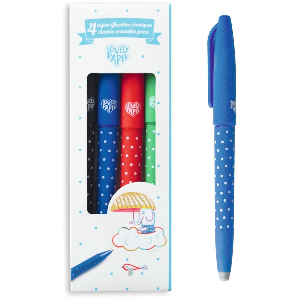 4 zmywalne długopisy z gumką klasyczne, Djeco