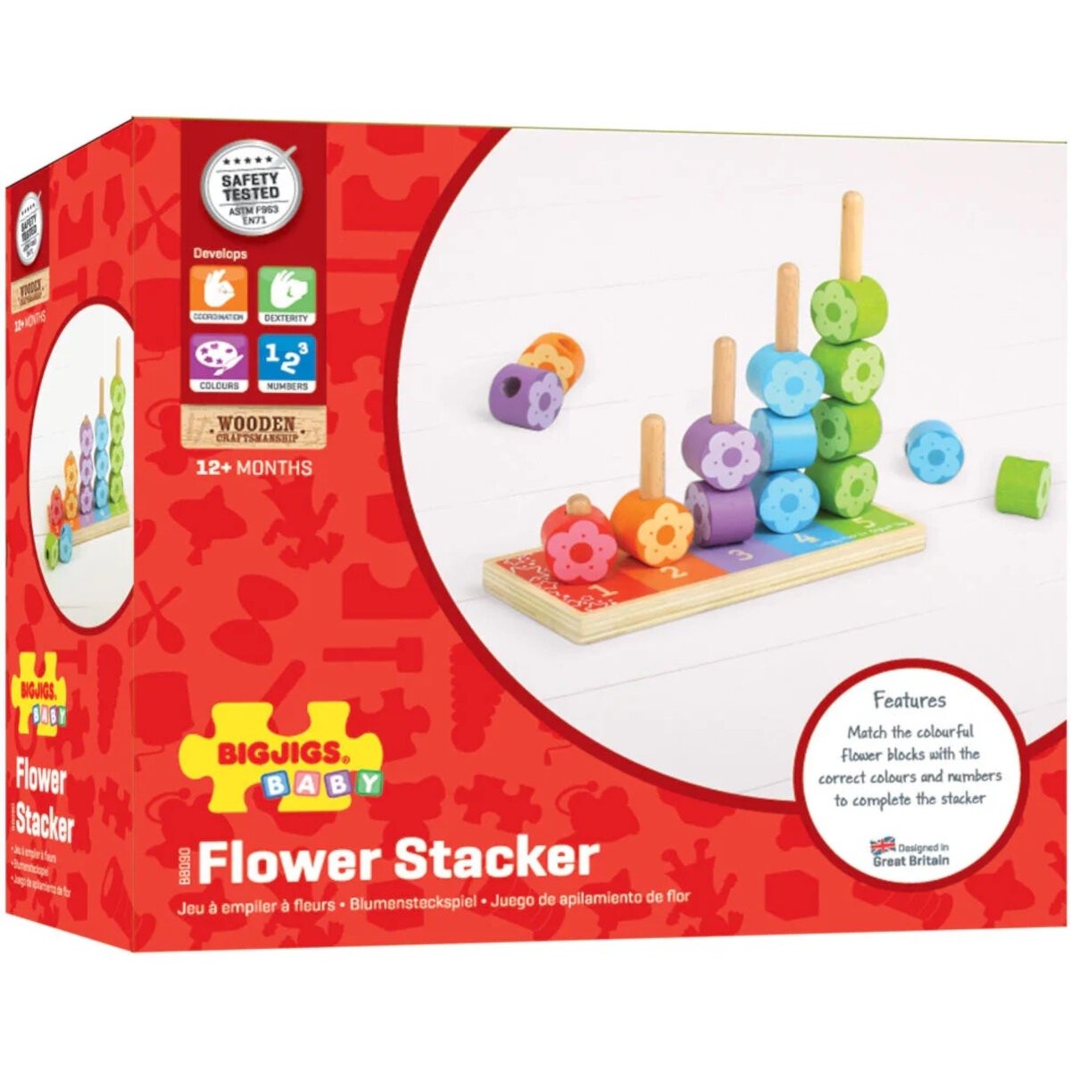 BigJigs Uczę się liczyć Kwiaty nakładanka edukacyjny +12 mc