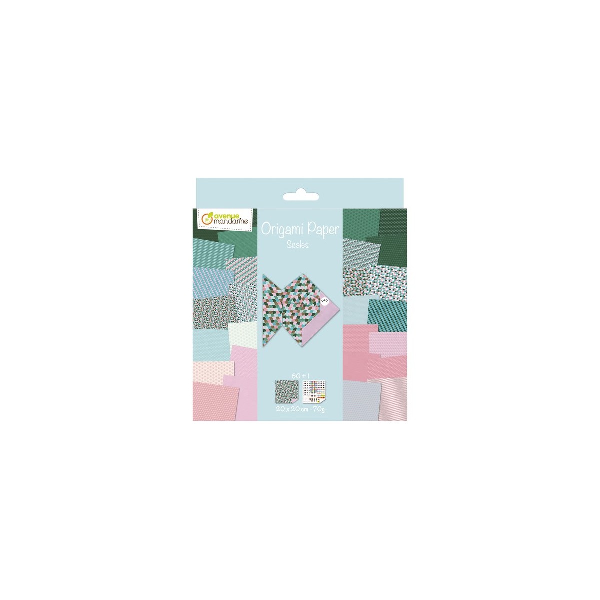 Papier origami Łuski 20x20cm 60 arkuszy i naklejki