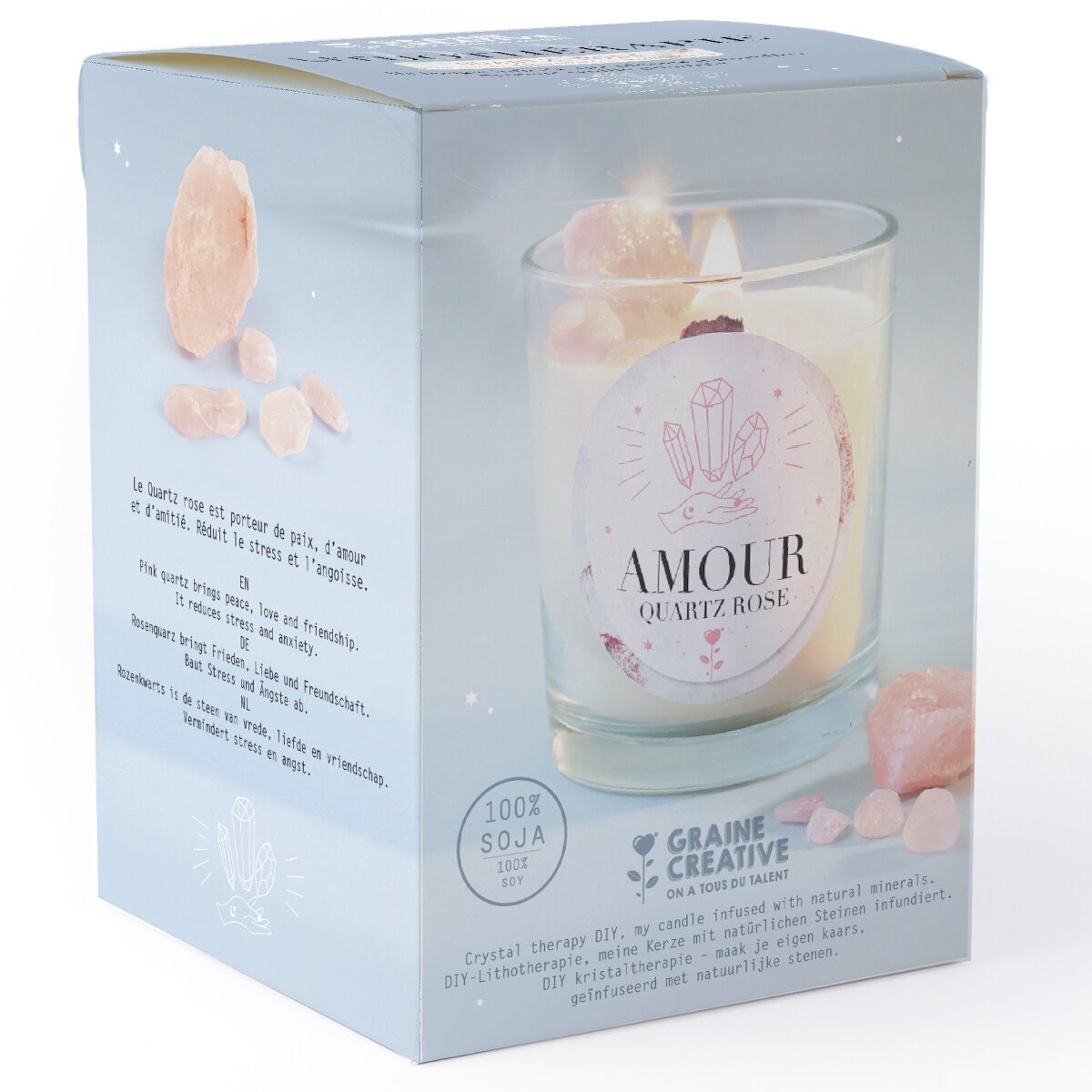 Zestaw DIY Świeca z różowym kwarcem do litoterapii, Graine Creative