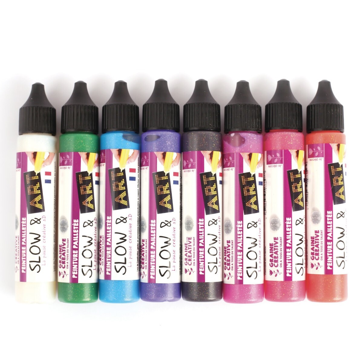 8 pisaków do malowania kropkami - farby brokatowe, Graine Creative